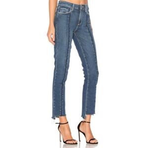 PAIGE Julia Felice Wash Seamed Bootcut Jeans Dark Blue Uneven Raw Hems 30